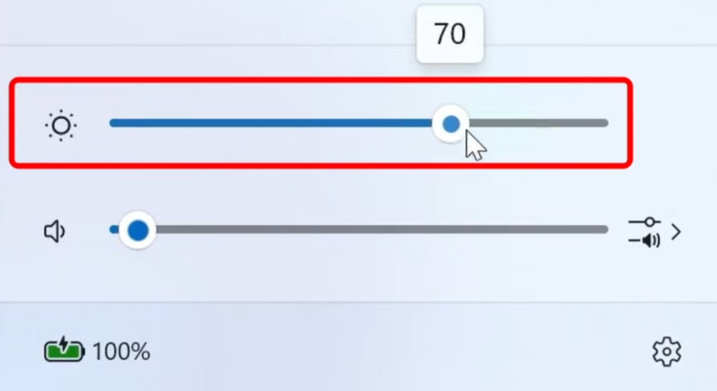 明るさのスライダーをクリックする