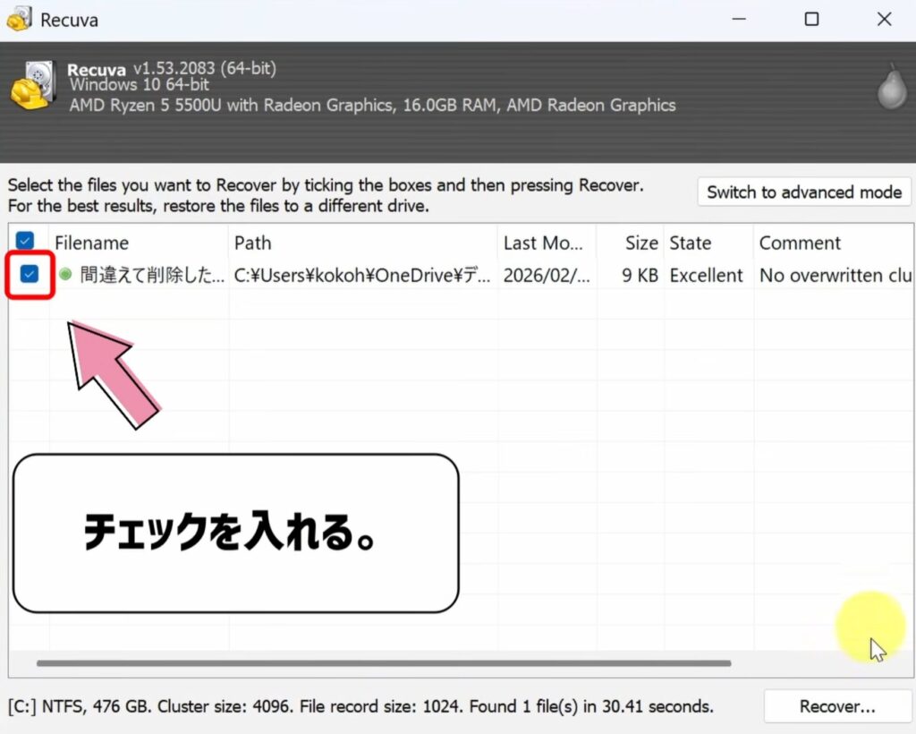 チェックを入れる