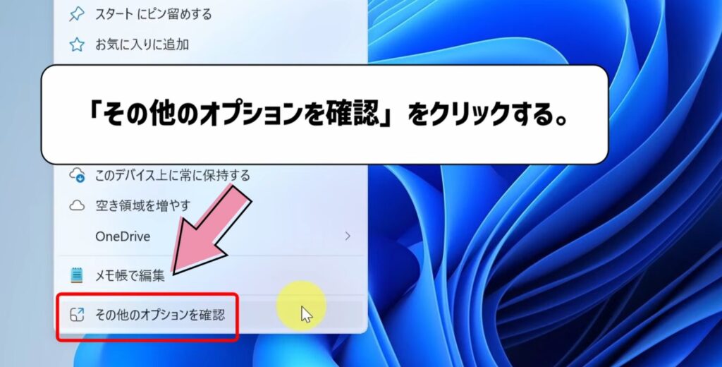 その他のオプションを確認をクリックする